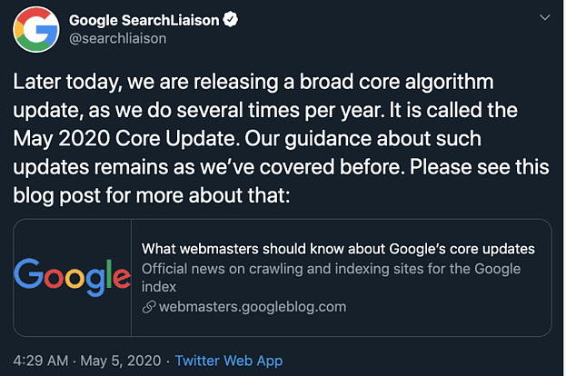 Google May 2020 Core Update Announcement