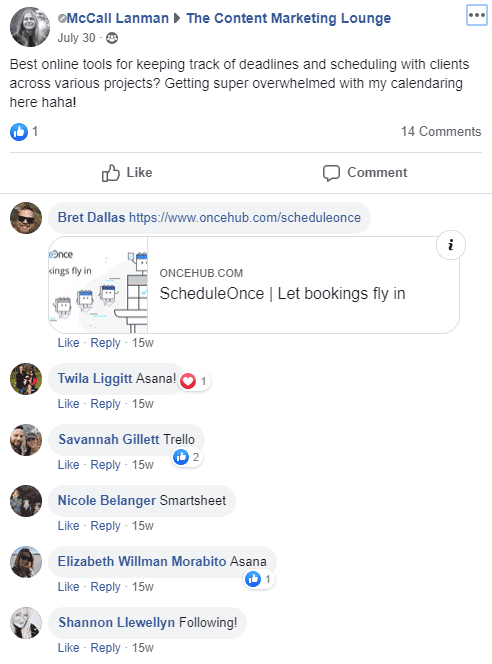 content marketing lounge facebook