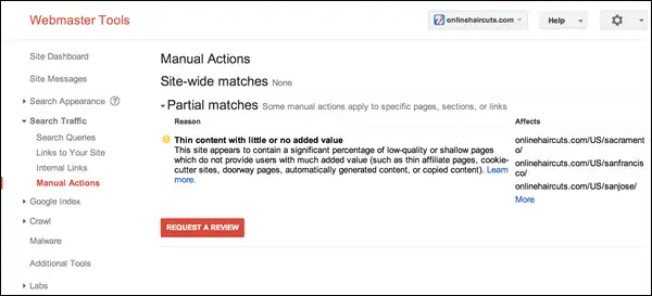 Manual Google Penalty Example- OMG