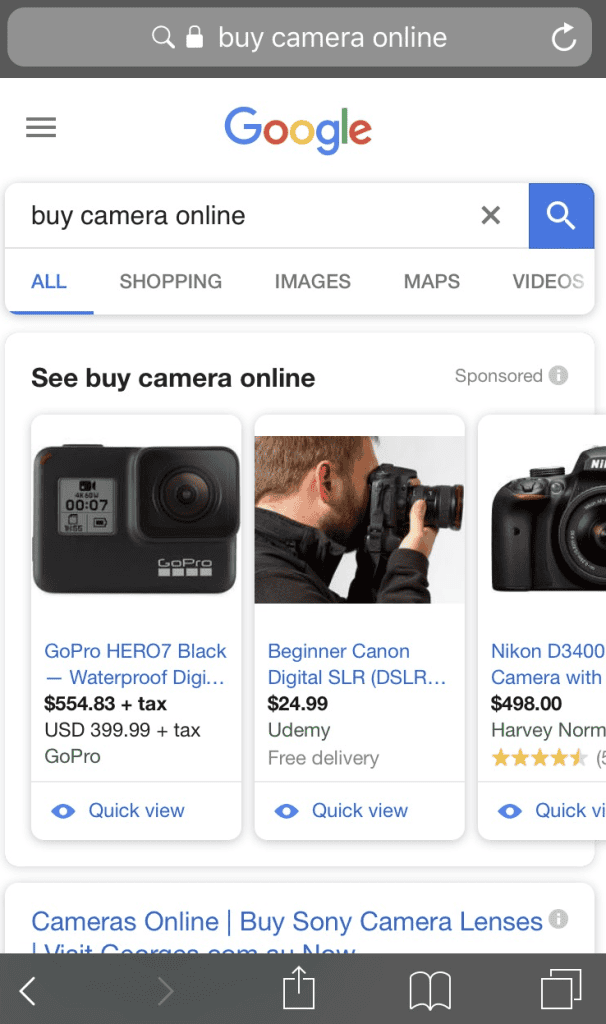 Buy a camera google shopping results